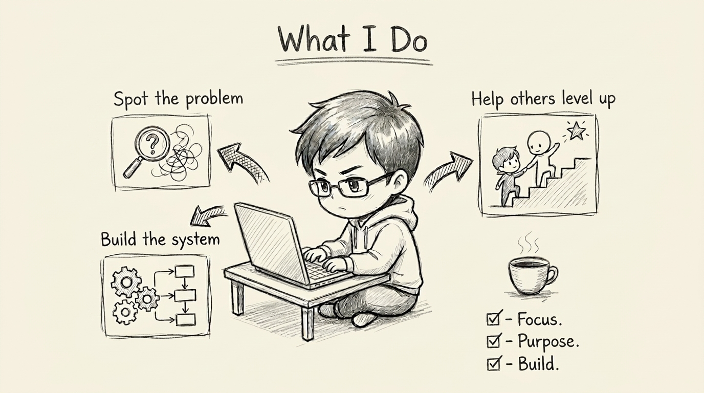 Sketch illustration: spot the problem, build the system, help others level up